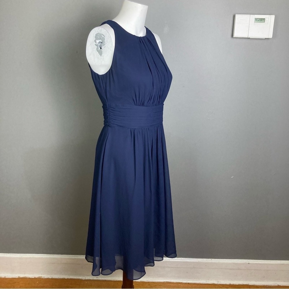 Lauren Ralph Lauren midi dress size 4 sleeveless navy blue gauzy work tailored